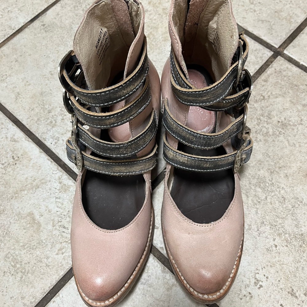 Freebird by Steven Pink and Black Ankle Boots with Straps